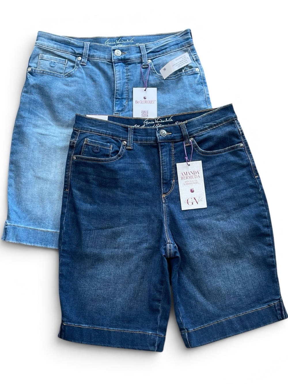 Gloria Vanderbilt Amanda 2 Pairs Denim Shorts All-Around Slimming Effect Sz 8P